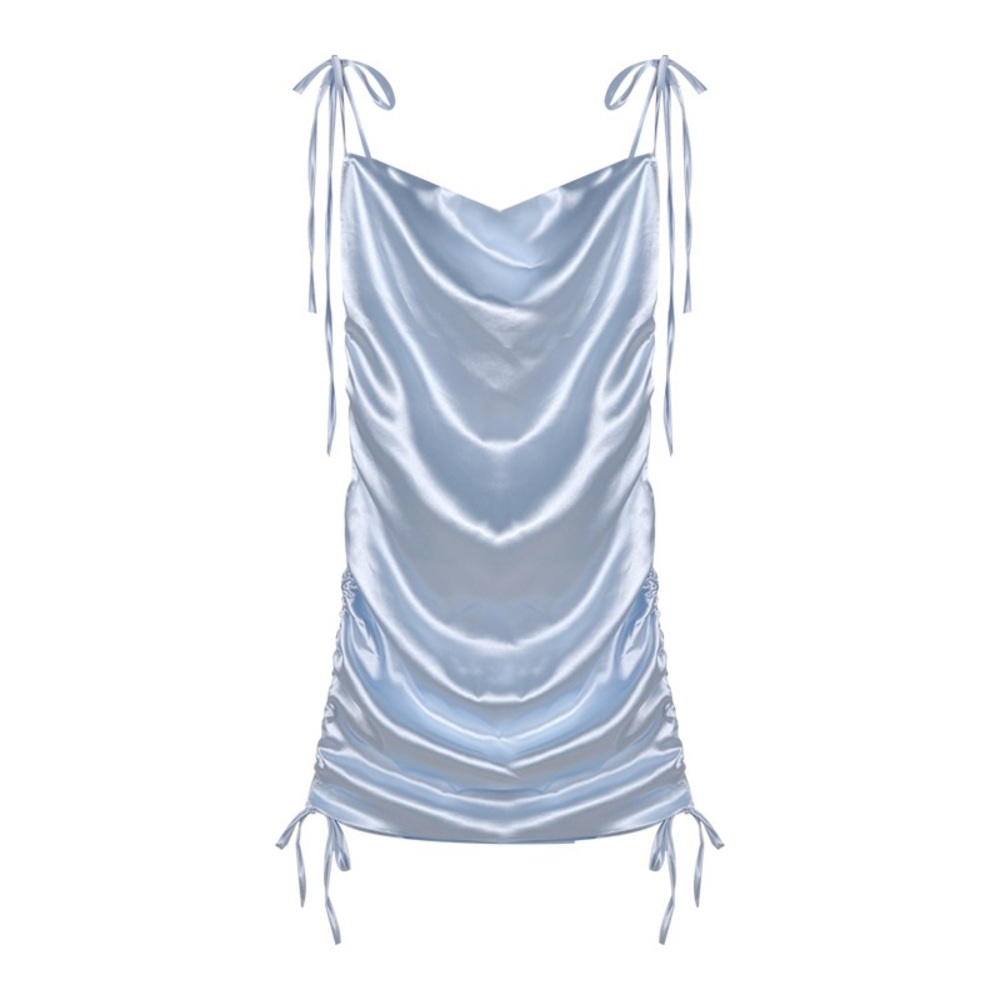 NWOT UO Baby Blue Silky Satin Smooth Runched Slip Dress